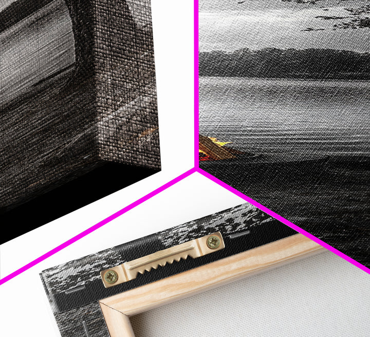 Autumn Campfire Scene, Cozy Outdoors, Fall Evening Glow, Lakeside Calm, Framed Canvas Print Cabin Decor, Living Room Autumn Wall Art