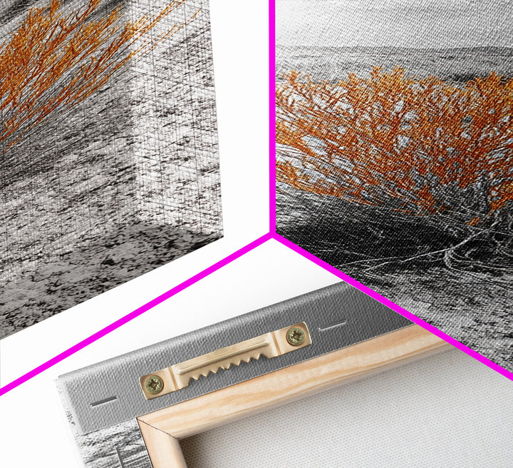 Desert Bush, Orange Foliage, Southwestern Scene, Minimalist Framed Canvas Print, desert landscape wall art, boho room decor