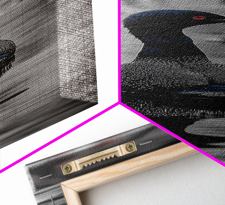 Blue Loon, Water Reflection, Elegant Bird, Lake Life Framed Canvas Print, cabin decor, nature wall art, minimalist bird art, office wall art