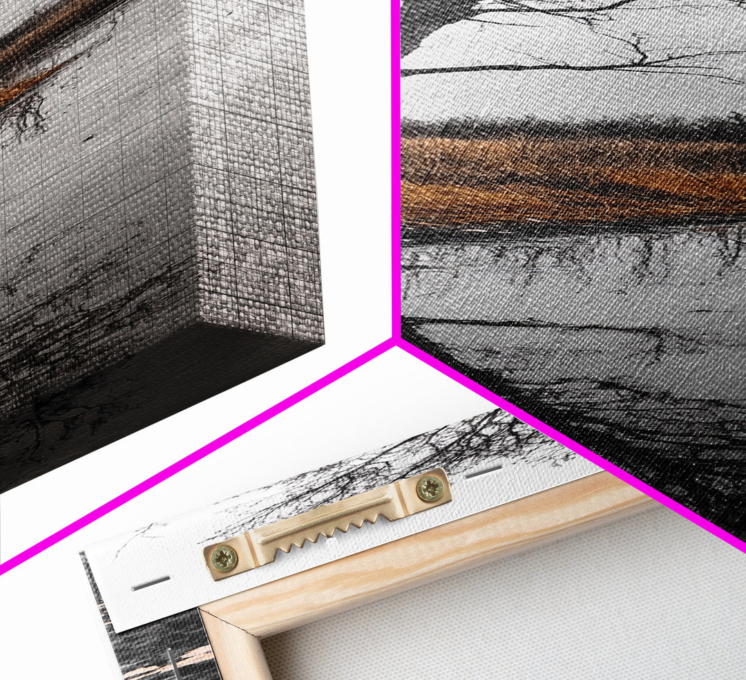 Bare Tree, Marsh Reflection, Autumn Tones, Moody Nature Framed Canvas Print, fall farmhouse wall art, rustic entryway decor, office wall art