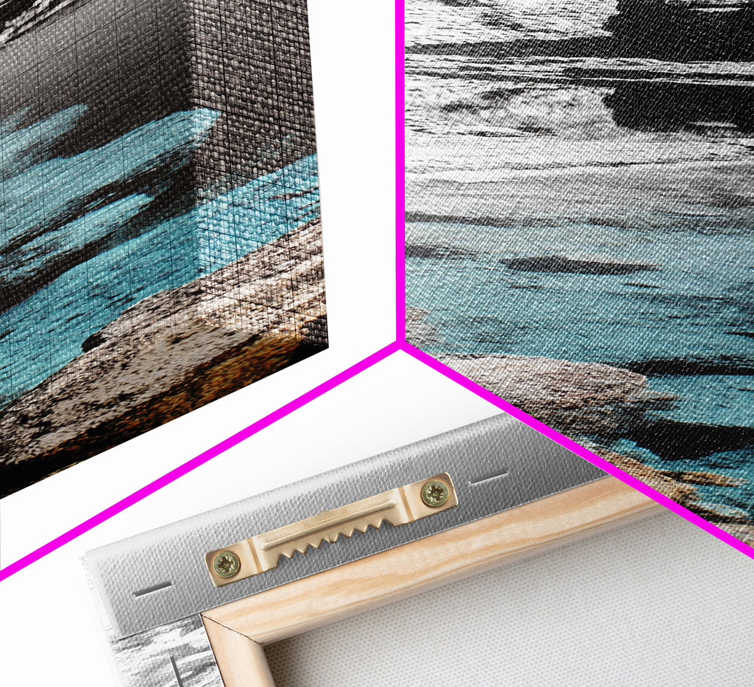 Hot Spring, Thermal Pool, Natural Stone, Tranquil Landscape, Framed Canvas Print, spa bathroom art, zen decor, calming nature print