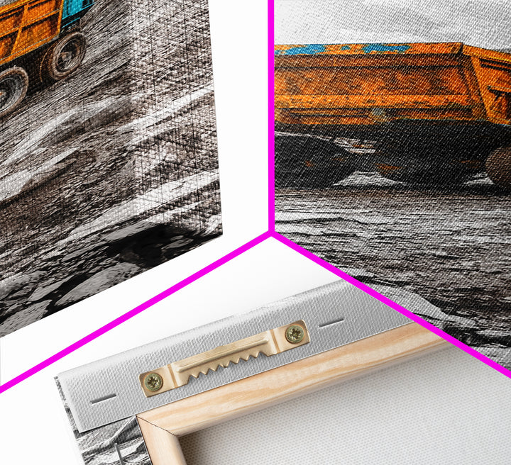 Mining Truck, Industrial Power, Bold Machinery, Construction Scene, Canvas Print, garage wall art, boys room decor, grunge wall art