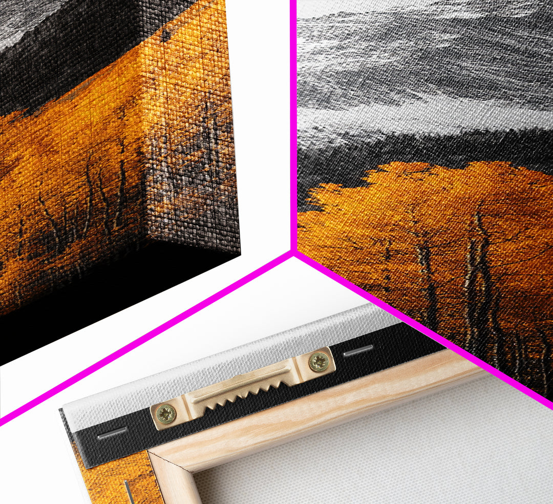 Autumn Aspen Trees, Mountain Range, Fall Foliage, Framed Canvas Print, Rustic Farmhouse Art, Living Room Wall Decor, Seasonal Nature Art