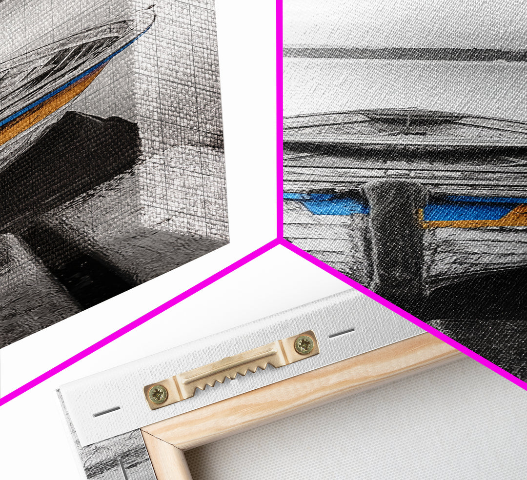 Rowboat Front, Calm Water, Lake Stillness, Serene View, Framed Canvas Print, Nautical Decor, Minimalist Art, Coastal Living Room