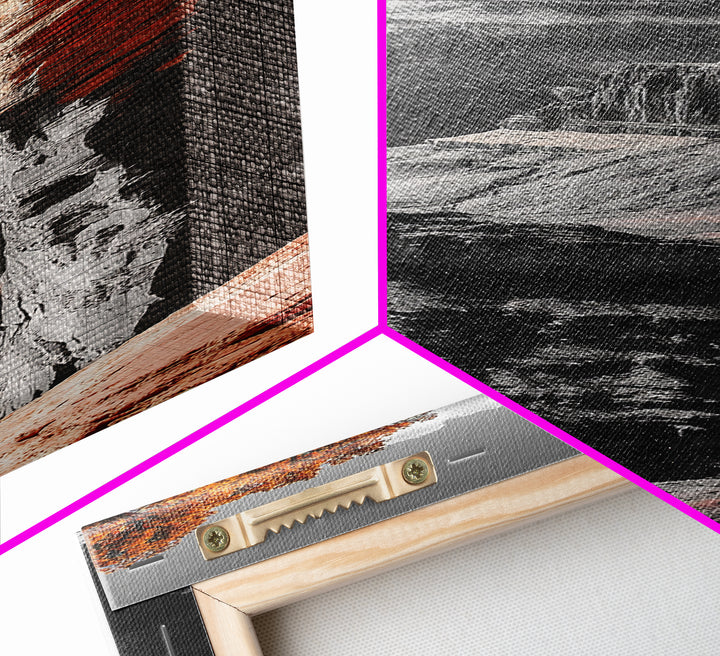 Desert Canyon Cliff, Fall Tree Landscape, Adventure Nature Art, Framed Canvas Print, Earth Tone Wall Decor, Southwest Living Room Art