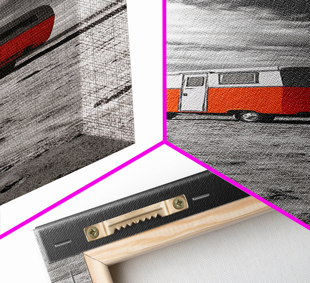 Coastal Camper Van, Beach Road Trip Art, Travel Lover Gift, Framed Canvas Print, Minimalist Seaside Decor, Van Life Wall Art, Entryway Art