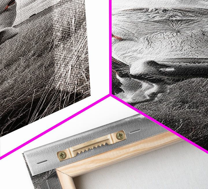 Curious Cow Portrait, Rustic Farmhouse Decor, Country Field Vibe, Framed Canvas Print, Western Wall Art, Kitchen or Dining Room Accent