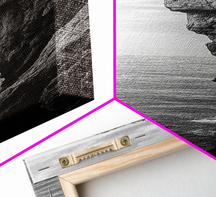 Ocean Cliff Edge, Rugged Coastline Art, Black White Landscape Print, Framed Canvas Print, Modern Seaside Office Wall Decor, Moody Landscape