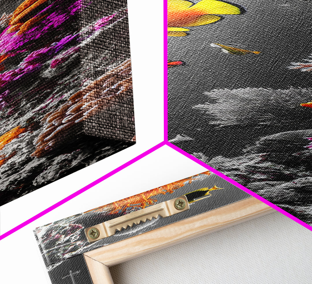 Clownfish Reef, Underwater Scene, Ocean Wall Decor, Coral Reef, Tropical Fish, Framed Canvas Print, Vibrant Bathroom Wall Art