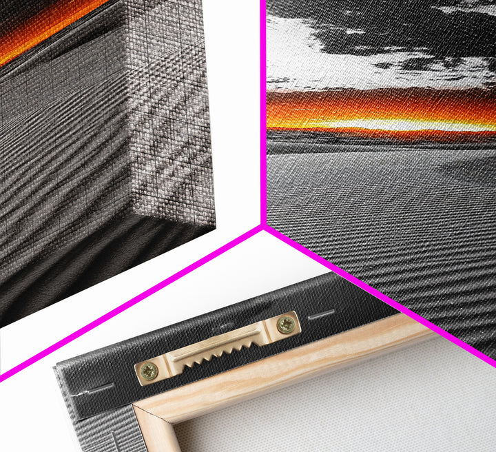 Desert Sunset, Sand Dunes, Fiery Horizon, Dramatic Sky, Framed Canvas Print, Modern Living Room Wall Art, Boho Earth Tone Decor