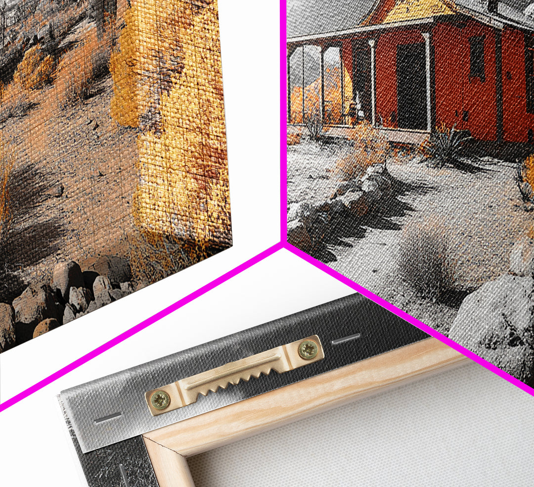 Desert Cabin, Rustic Southwest, Boho Landscape, Autumn Decor, Framed Canvas Print, Living Room Wall Art, Warm Earth Tones, Western Vibes