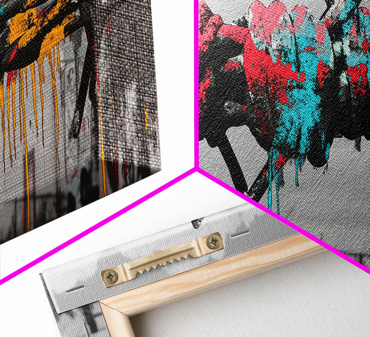 Barbed Wire, Graffiti Art, Urban Street Style, Grunge Decor, Framed Canvas Print, Industrial Wall Art, Dripping Paint, Mixed Media Style