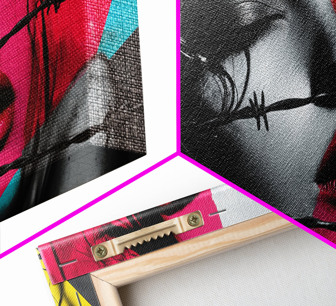 Barbed Beauty, Pop Art Woman, Bold Portrait, Emotional Wall Decor, Framed Canvas Print, Bedroom Wall Art, Modern Graffiti Style, Urban Pop