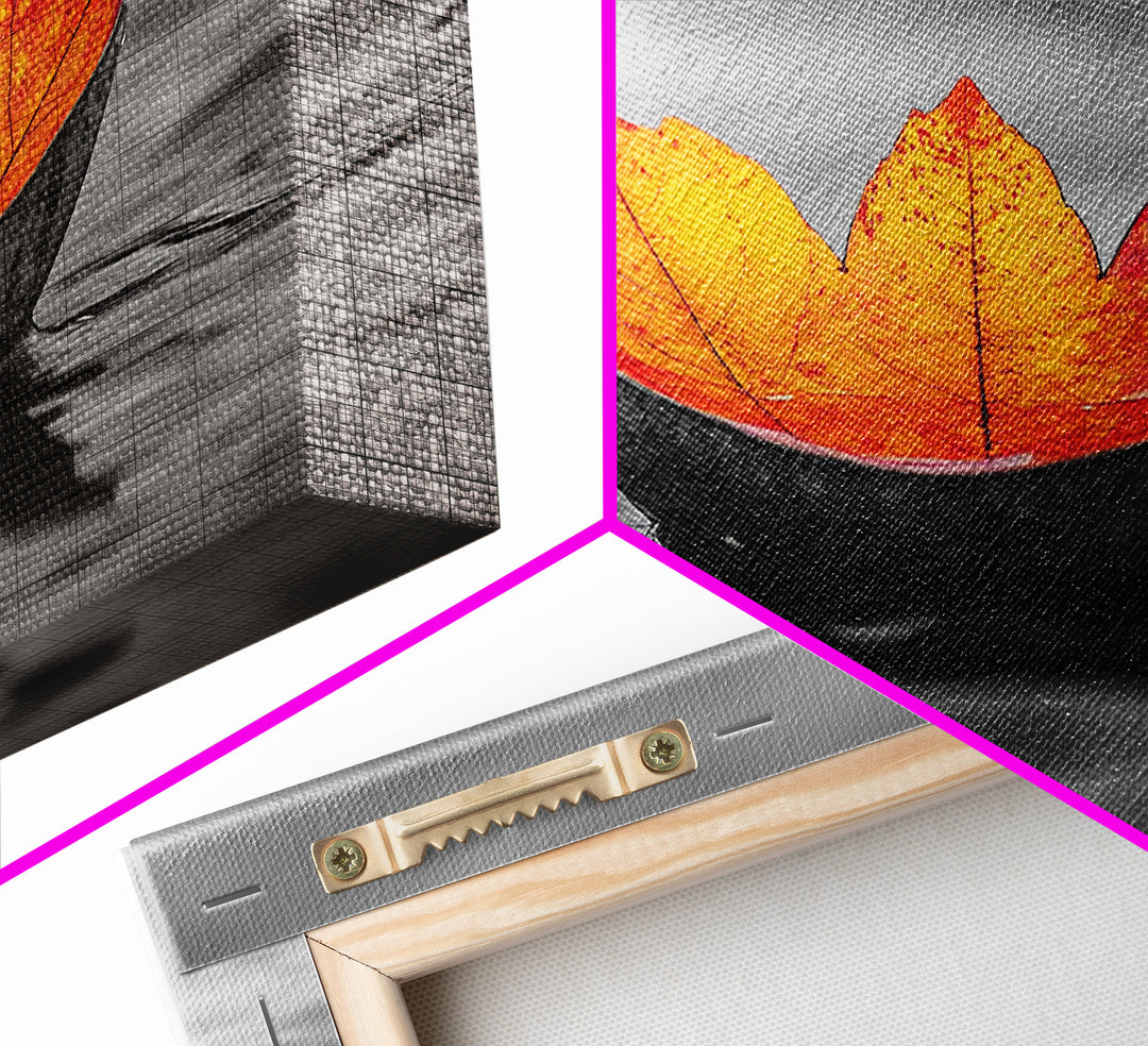 Autumn Leaf, Floating Bowl, Red Yellow Decor, Framed Canvas Print, Cozy Fall Art, Thanksgiving Wall Art, Kitchen Decor, Minimalist Style