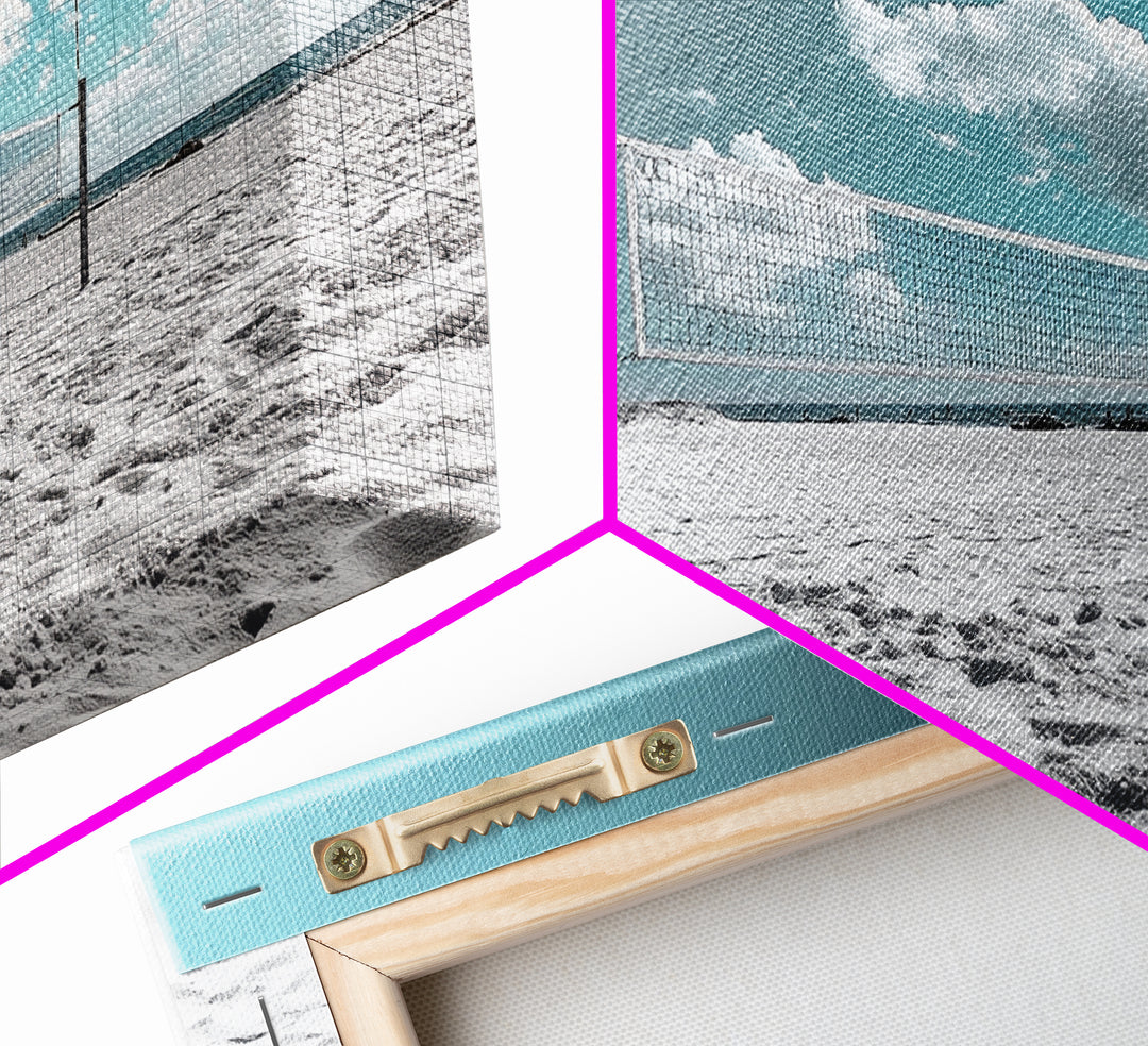 Beach Volleyball, Summer Sport, Minimalist Beach Scene, Sky Art, Framed Canvas Print, Game Room Wall Art, Coastal Modern Decor
