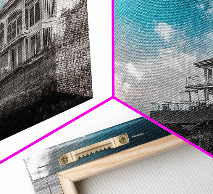 Beach House, Coastal Sunset, Ocean View, Framed Canvas Print, Modern Coastal Decor, Living Room Art, Ocean Sky Photography