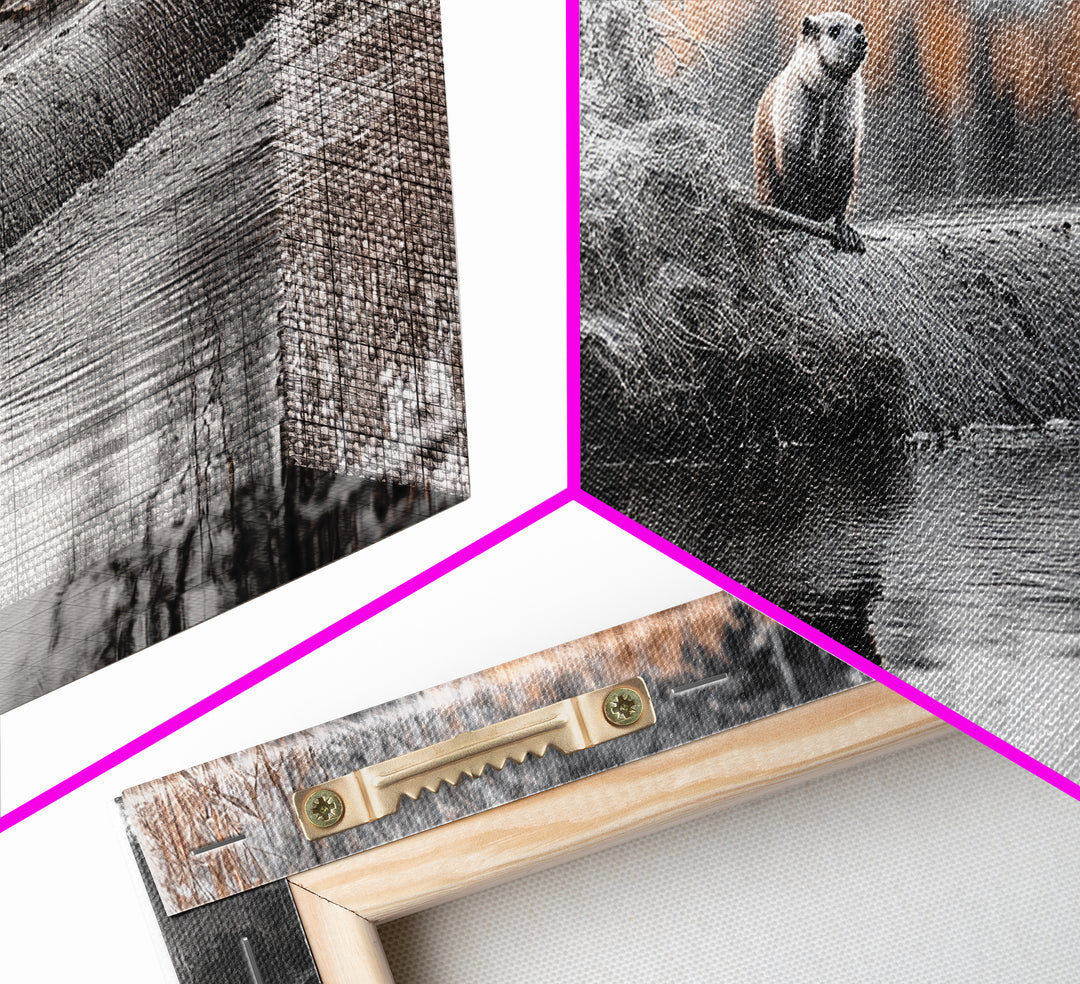 River Otter View, Wildlife Scene, Autumn Nature, Moody Landscape, Framed Canvas Print, Cabin Decor, Animal Wall Art, Woodland Aesthetic