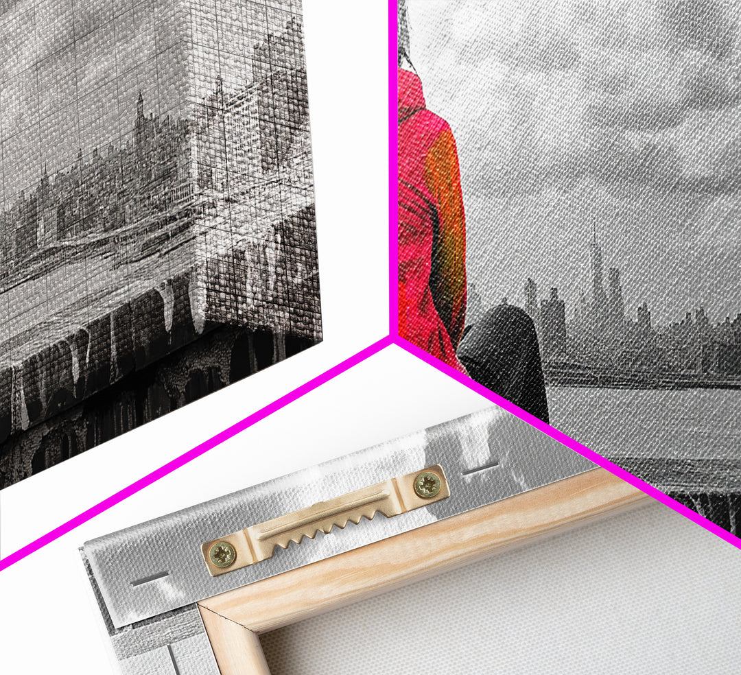 Rooftop View, Urban Woman, Brooklyn Bridge, Reflective Mood, Framed Canvas Print, Modern City Wall Art, Inspirational Office Decor