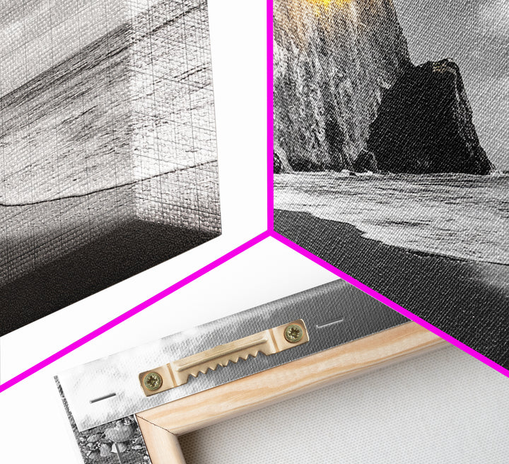 Coastal Cliff View, Monochrome Shore, Bold Nature Scene, Framed Canvas Print, Beach Wall Art, Dramatic Landscape, Modern Office Decor