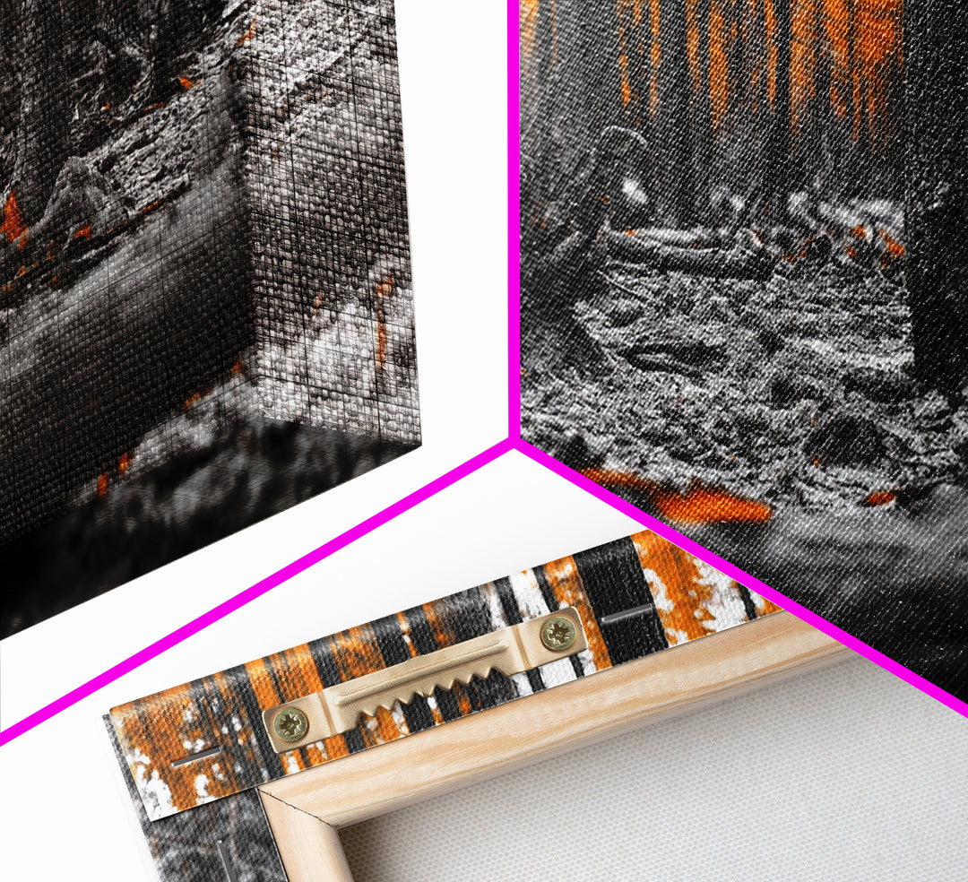 Autumn Forest Floor, Orange Leaves, Fall Nature Scene, Canvas Print, Rustic Wall Art, Cabin Decor, Moody Landscape Framed Canvas Print