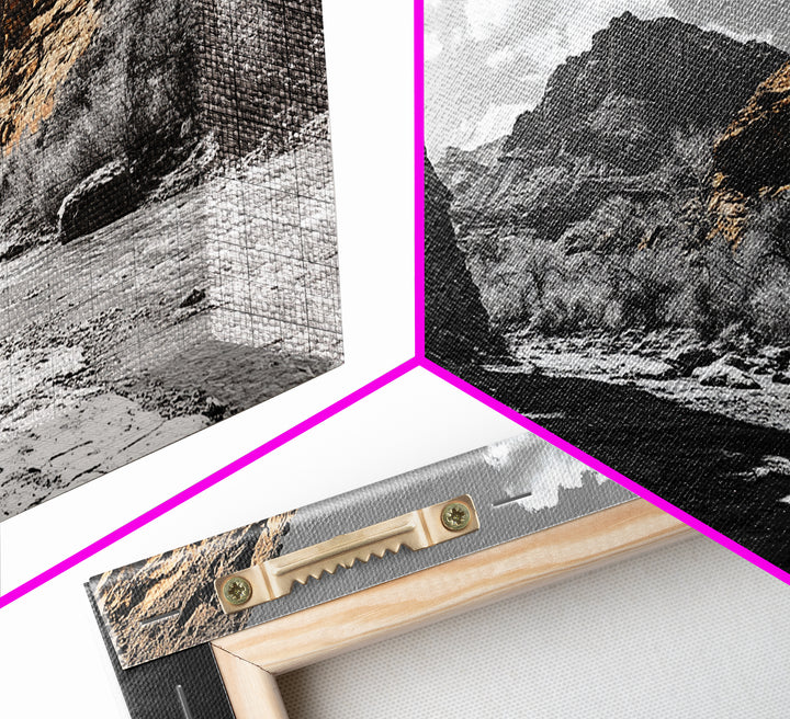 Desert Canyon, River Shadows, Rock Formations, Wild Terrain, Framed Canvas Print, Nature Wall Art, Earth Tone Decor, Living Room Style