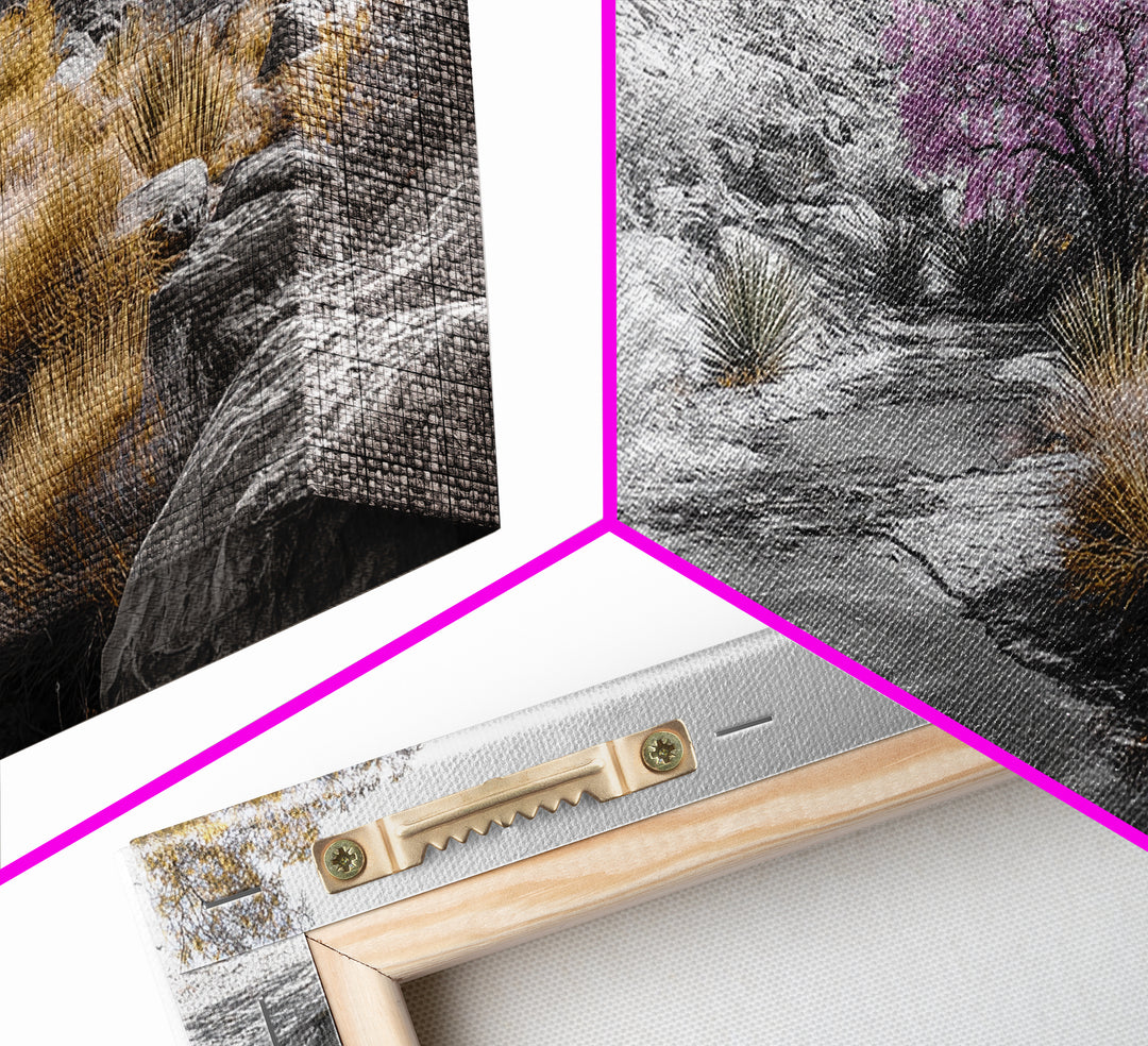 Desert Bloom, Surreal Landscape, Pink Tree, Earthy Desert Colors, Framed Canvas Print, Boho Living Room Wall Art, Southwestern Nature Scene