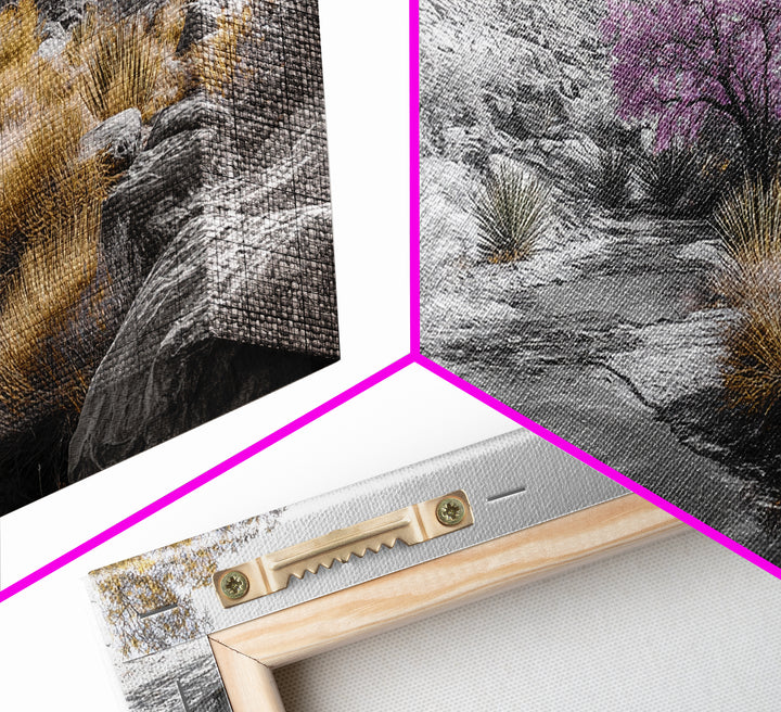 Desert Bloom, Surreal Landscape, Pink Tree, Earthy Desert Colors, Framed Canvas Print, Boho Living Room Wall Art, Southwestern Nature Scene