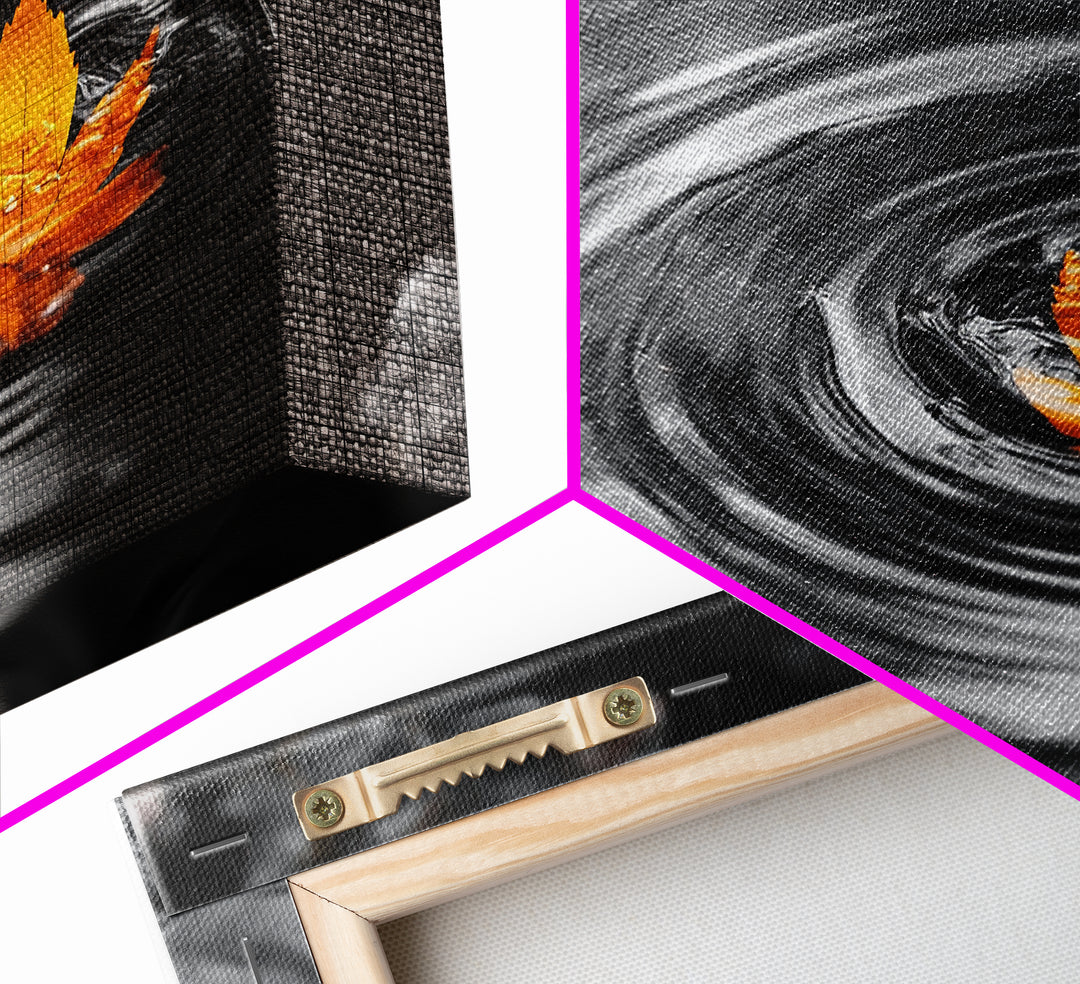 Autumn Leaf Ripple, Nature Zen Moment, Framed Canvas Print, Fall Wall Decor, Minimalist Art, Bathroom or Spa Wall Art, Peaceful Vibe