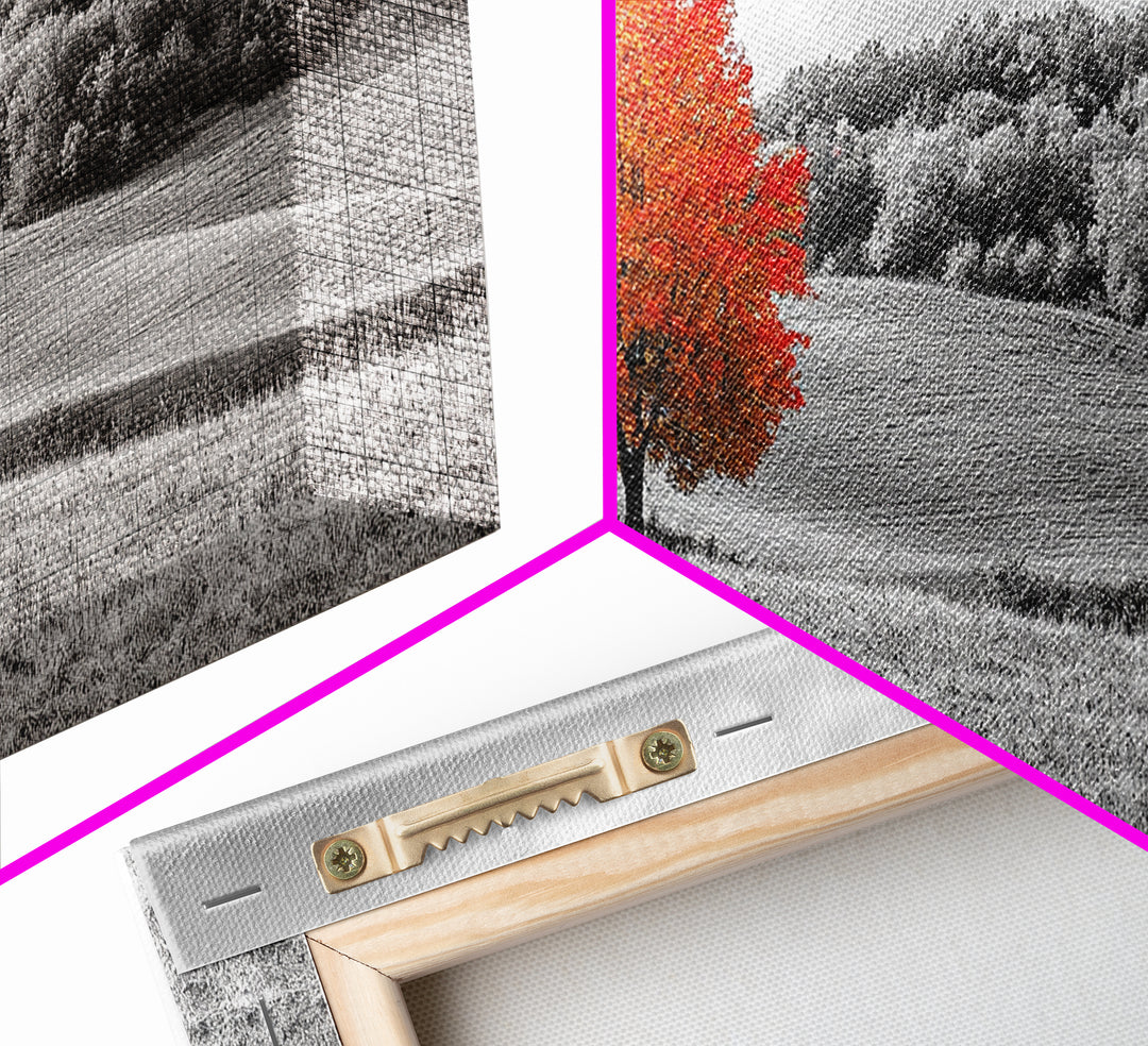 Autumn Tree, Rolling Hills, Minimalist Landscape, Fall Decor, Framed Canvas Print, Office Wall Art, Vibrant Red Orange Tree Scene