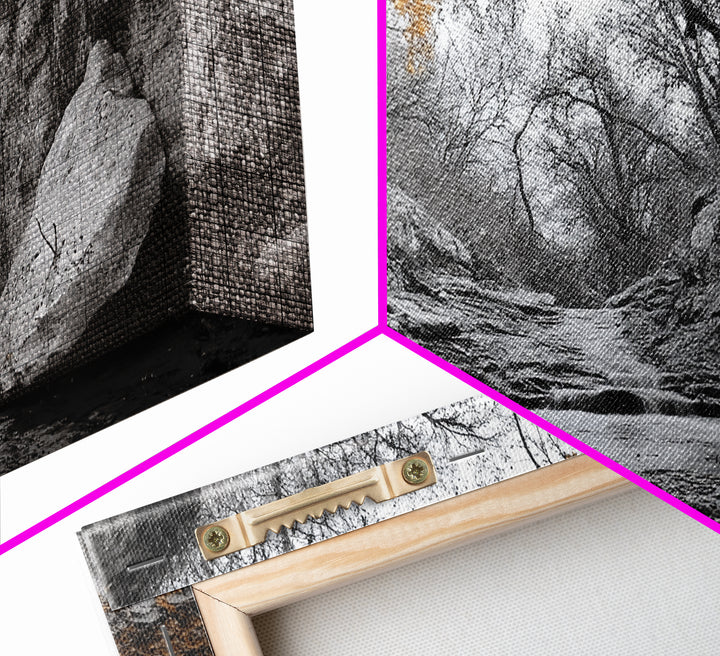 Autumn Stream, Orange Leaves, Waterfall Path, Framed Canvas Print, Fall Wall Art, Rustic Living Room Decor, Seasonal Nature Photography