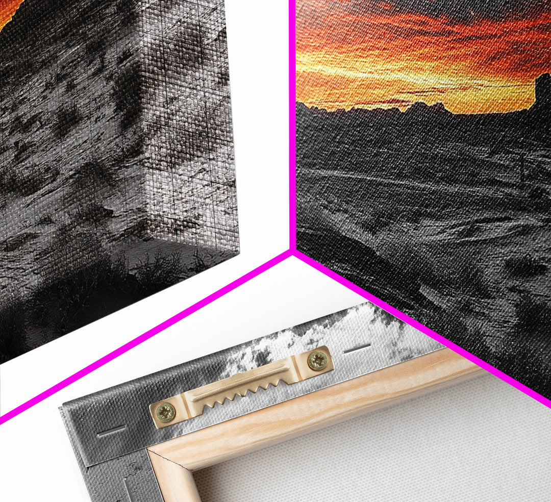 Desert Sunset, Red Sky, Monochrome Sand, Framed Canvas Print, Southwest Wall Art, Boho Bedroom Decor, Dramatic Nature Photography