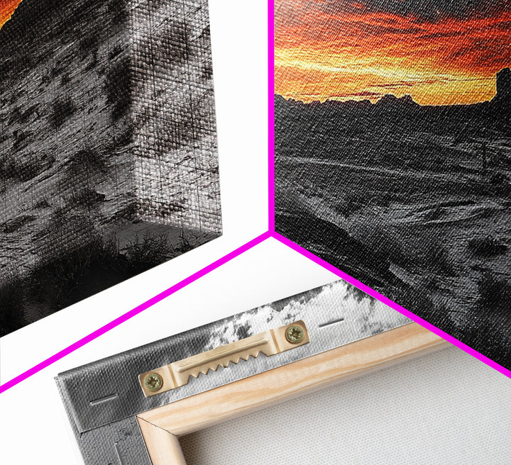 Desert Sunset, Red Sky, Monochrome Sand, Framed Canvas Print, Southwest Wall Art, Boho Bedroom Decor, Dramatic Nature Photography