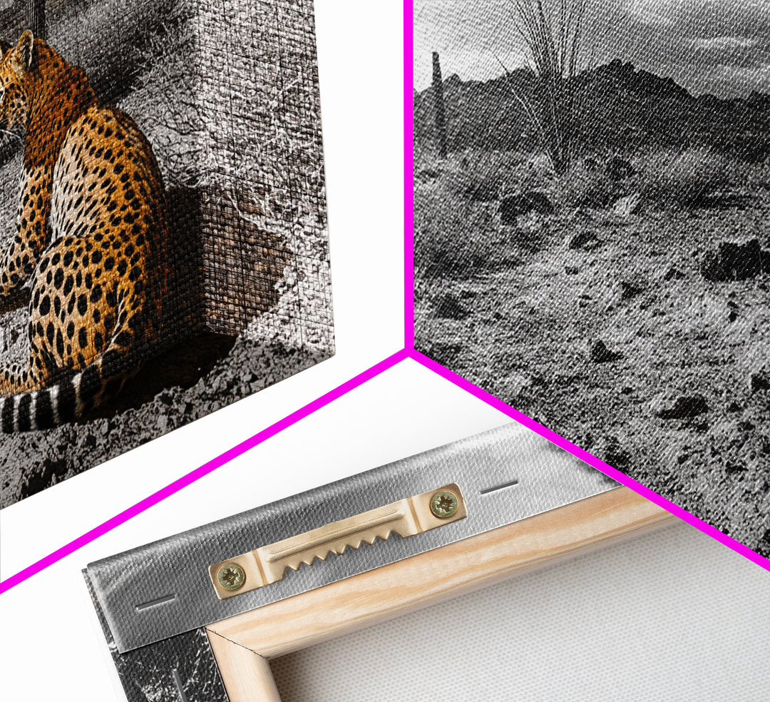 Cheetah Desert, Wild Cat, Monochrome Landscape, Framed Canvas Print, Safari Wall Art, Animal Lover Decor, Masculine Office Artwork