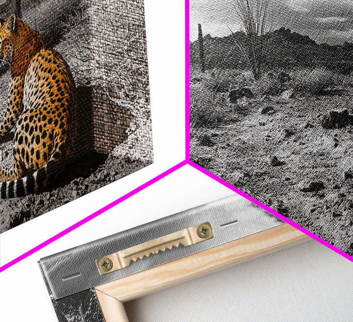 Cheetah Desert, Wild Cat, Monochrome Landscape, Framed Canvas Print, Safari Wall Art, Animal Lover Decor, Masculine Office Artwork