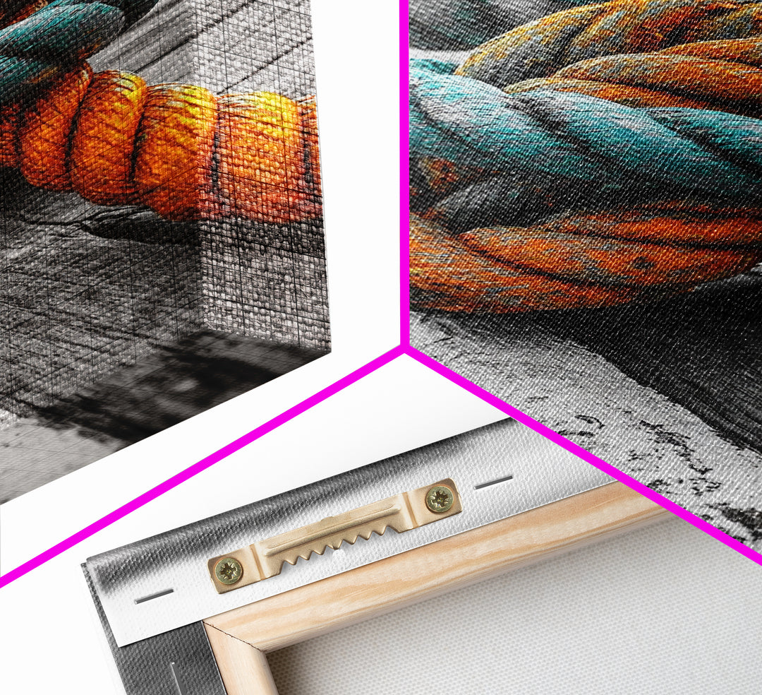 Nautical Rope, Boat Knot, Harbor Texture, Rustic Detail, Framed Canvas Print, Coastal Kitchen Art, Marine Decor, Boho Nautical Style
