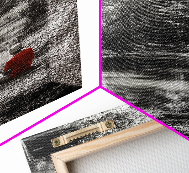 Boy Fishing, River Calm, Peaceful Moment, Nature Scene, Framed Canvas Print, Cabin Wall Art, Woodland Fall Decor, Tranquil Vibe