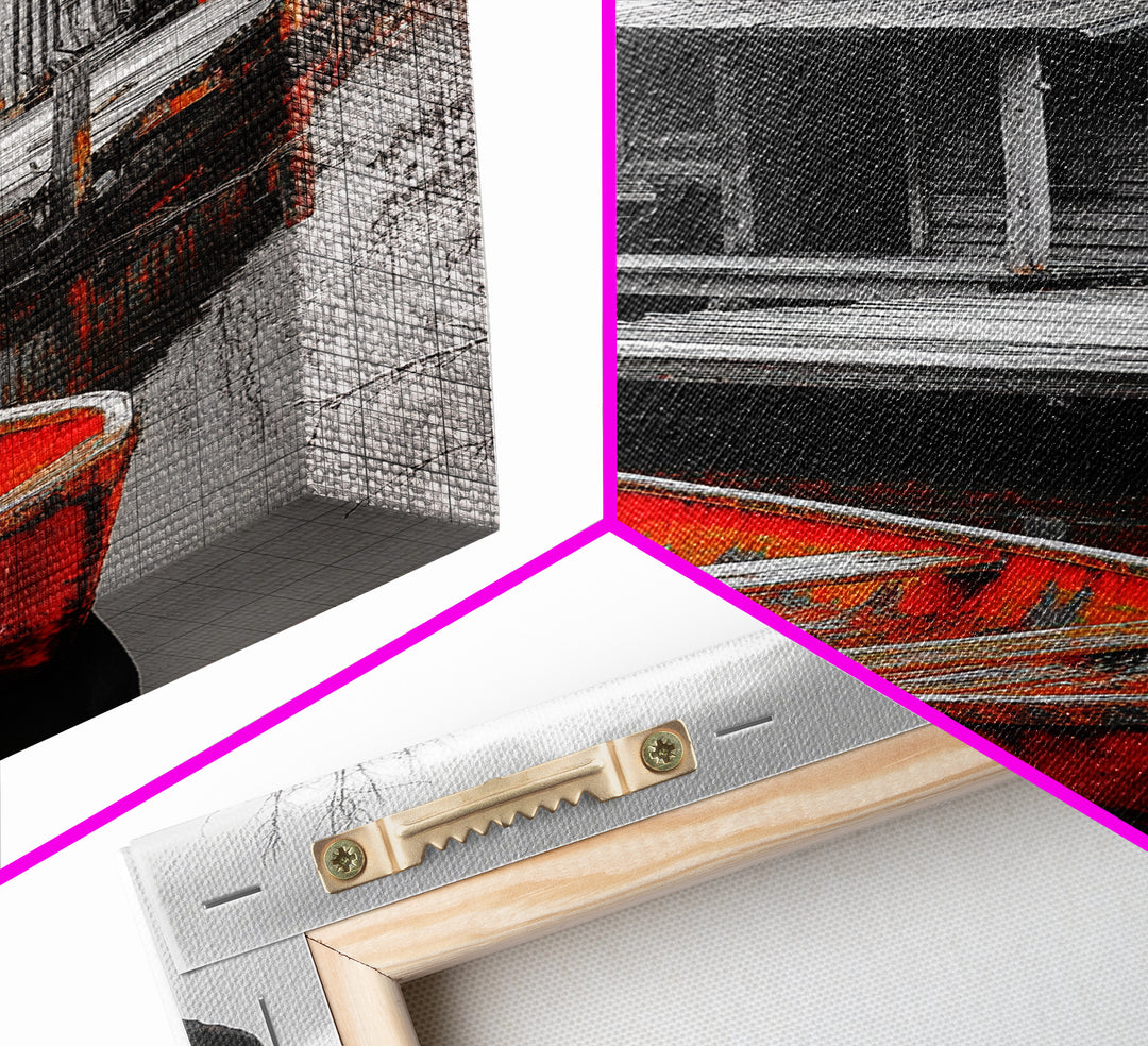 Cabin Reflection, Rustic Rowboat, Autumn Red, Lake Dock, Canvas Print, Fall Wall Art, Country Home Decor, Rustic Landscape, Lodge Style Art