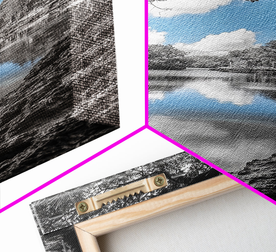 Blue Sky River, Tropical Trees, Natural Tranquility, Framed Canvas Print, Relaxing Bedroom Wall Art, Coastal Nature, Serene Landscape Decor