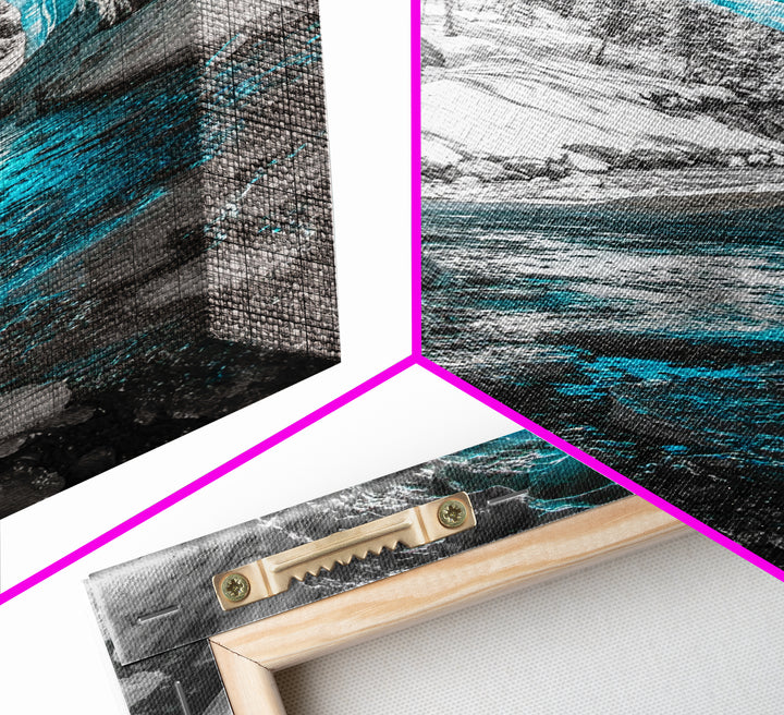 Blue Ice Cave, Winter Tunnel, Arctic Wonderland, Framed Canvas Print, Nature Wall Art, Minimalist Photography, Cool Tone Decor