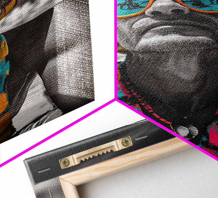 Beach Guy Portrait, Summer Sunglasses, Boho Vibe, Framed Canvas Print, Surf Shack Decor, Eclectic Wall Art, Travel Inspired Design