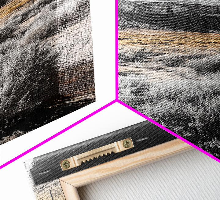 Desert Plateau View, Western Landscape Art, Rustic Nature Decor, Yellow Sagebrush, Framed Canvas Print, Southwestern Living Room Art