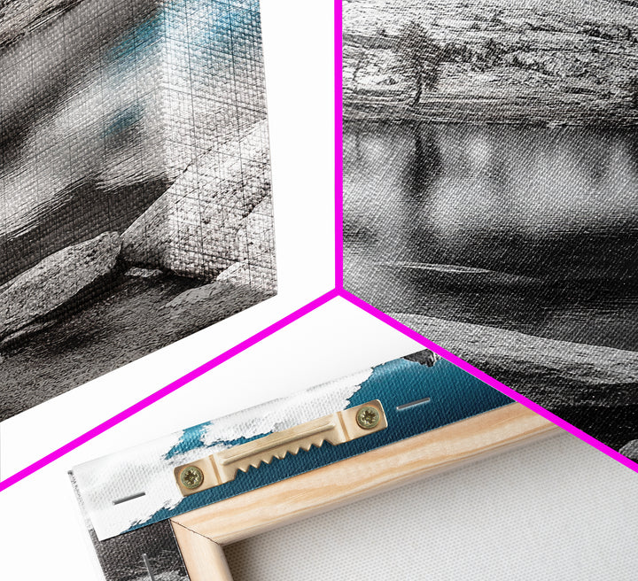 Crystal Lake Peaks, Serene Mountain Reflection, Monochrome Water Scene, Canvas Print, Bedroom Wall Art, Nature Photography Decor