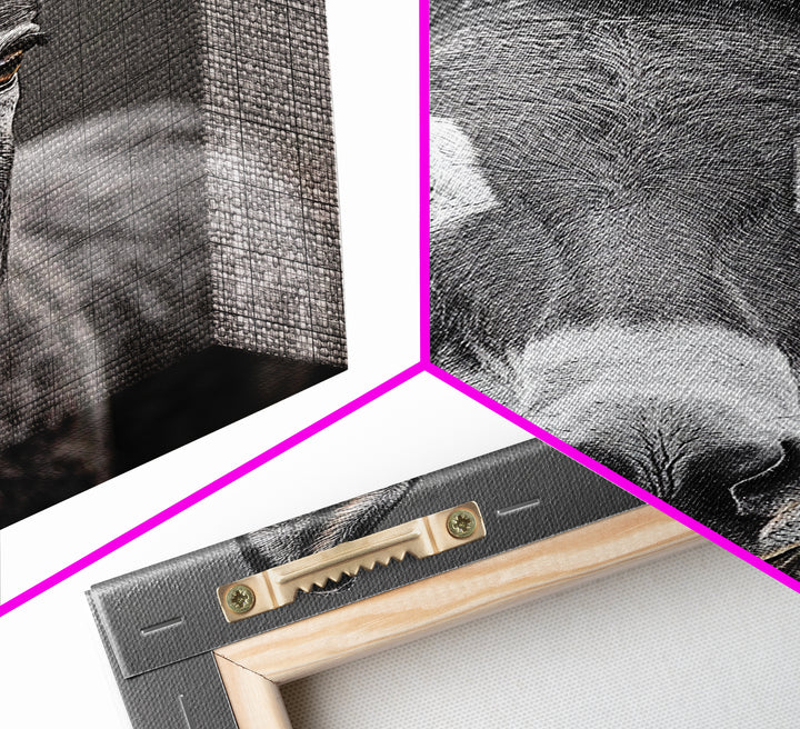 Donkey Close-Up, Rustic Farm Animal, Black and White Portrait, Canvas Print, Farmhouse Kitchen Art, Country Animal Wall Decor