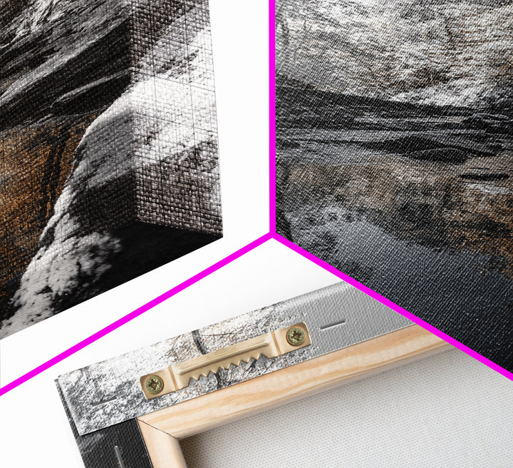 Autumn Creek Walk, Monochrome Forest Stream, Fall Reflections, Framed Canvas Print, Entryway Wall Art, Nature Trail Photography Decor