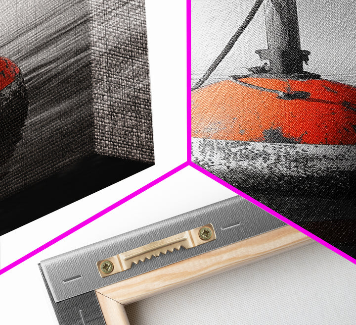 Ocean Buoy, Red Marker, Maritime Minimalism, Canvas Print, Coastal Bathroom Art, Nautical Wall Decor, Marine Industrial Aesthetic