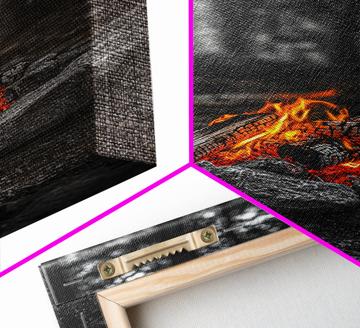 Campfire Glow, Cozy Flames, Autumn Wall Art, Framed Canvas Print, Nature Photography, Rustic Decor, Living Room Cabin Aesthetic