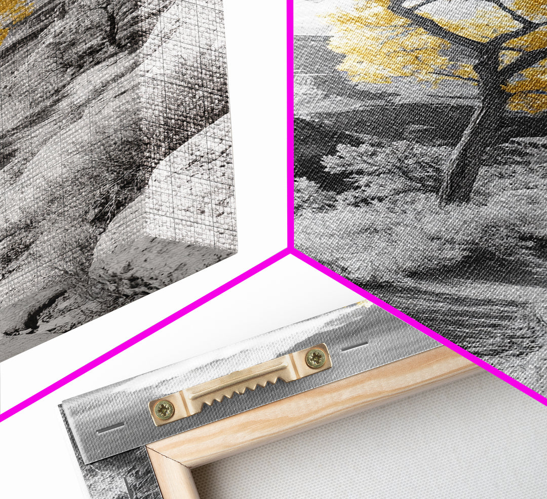 Autumn Canyon Trail, Yellow Tree, Nature Photography, Framed Canvas Print, Fall Wall Decor, Grand Canyon Print, Minimalist Landscape Art