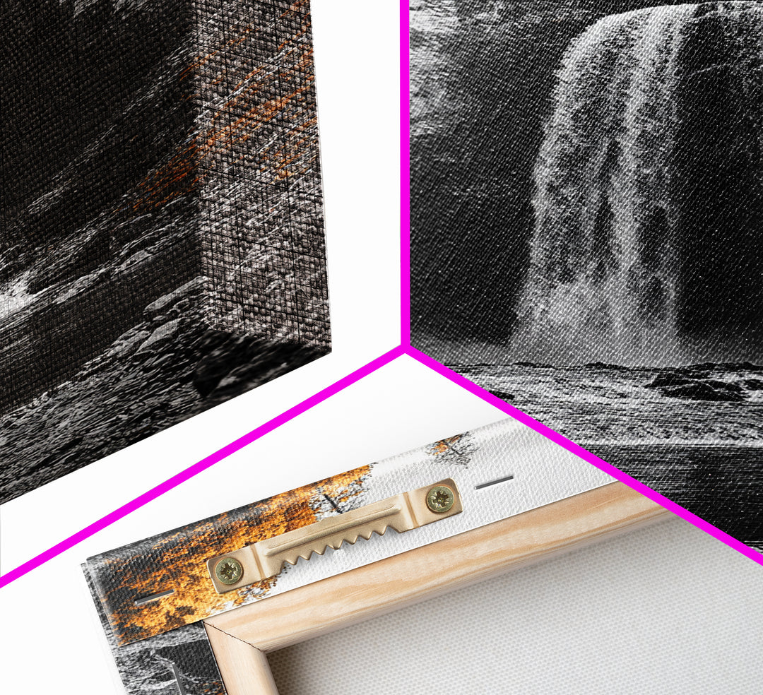 Autumn Waterfall, Forest Stream, Yellow Trees, Canvas Print, Nature Wall Art, Fall Decor, Moody Landscape Art, Living Room Wall Art