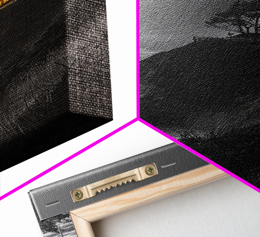 Cabin on Cliff, Moody Coastal Art, Glowing Window, Sunset Seascape, Framed Canvas Print, Minimalist Landscape, Living Room Wall Art