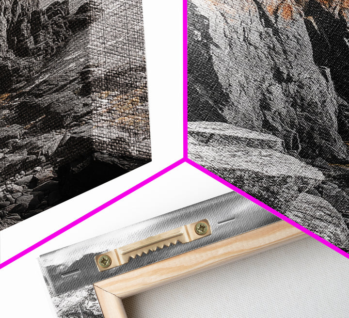 Rugged Cliff Coast, Ocean Rocks, Dramatic Sky, Seaside View, Framed Canvas Print, Coastal Decor, Living Room Wall Art, Earthy Tones